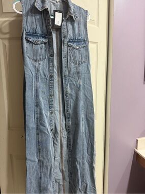 Fashion Nova Light Blue Long Denim Vest Dress